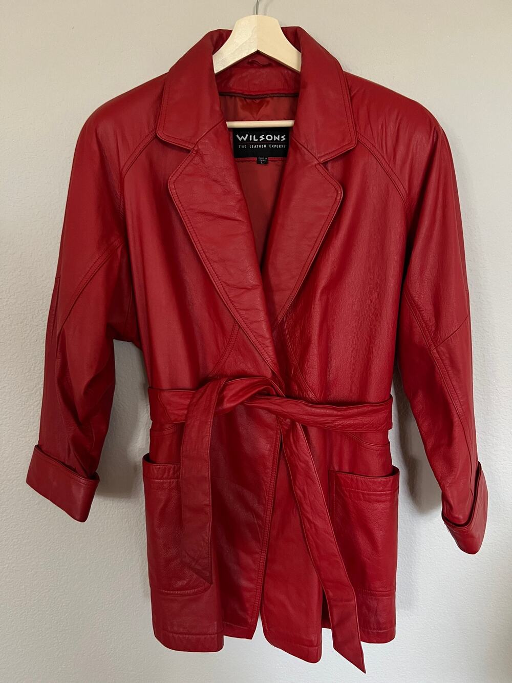 Wilsons Leather Coat Red Belted Women's Size Large